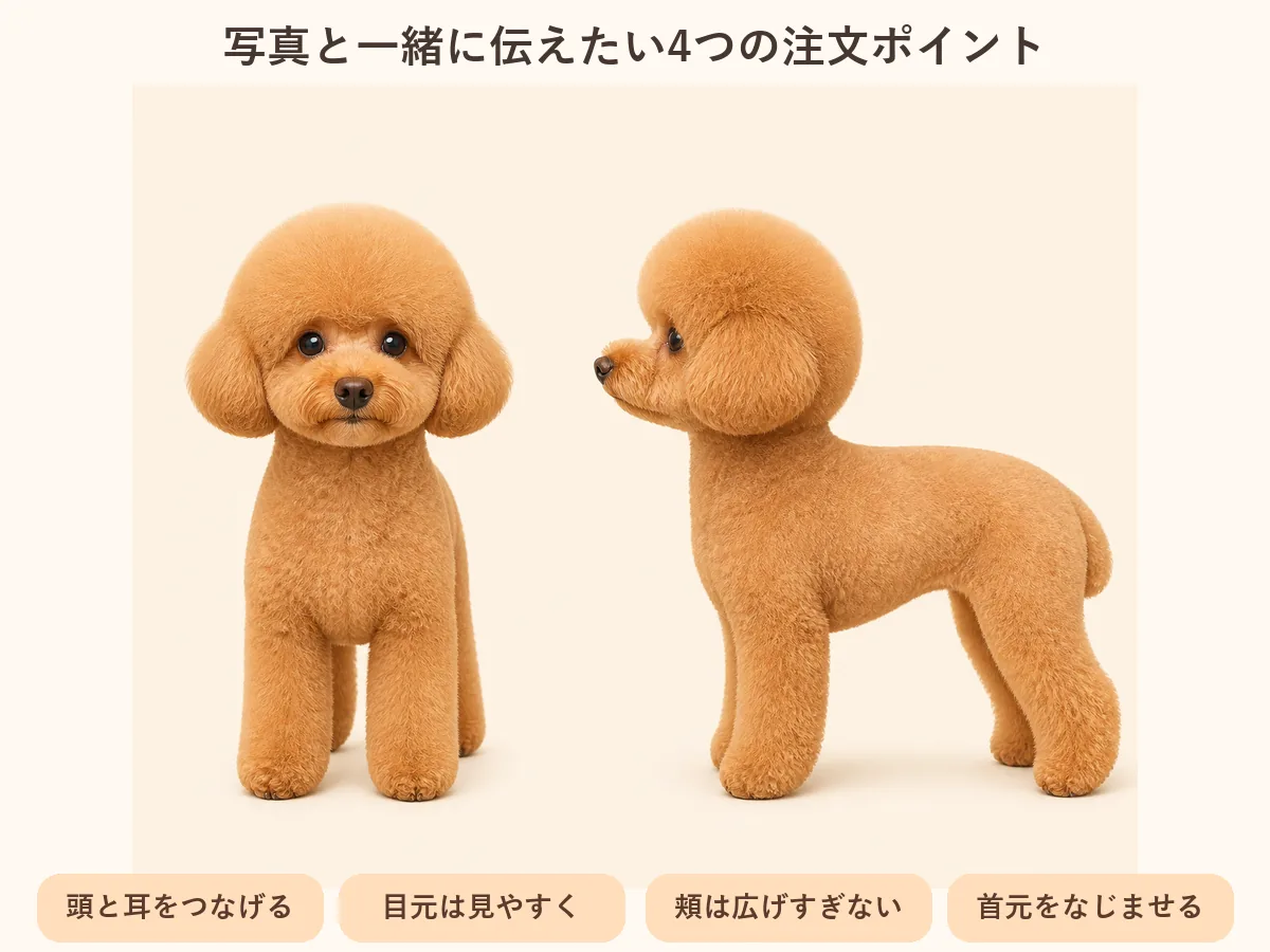 トイプードルのアフロカットで伝えたい注文ポイントの図解
