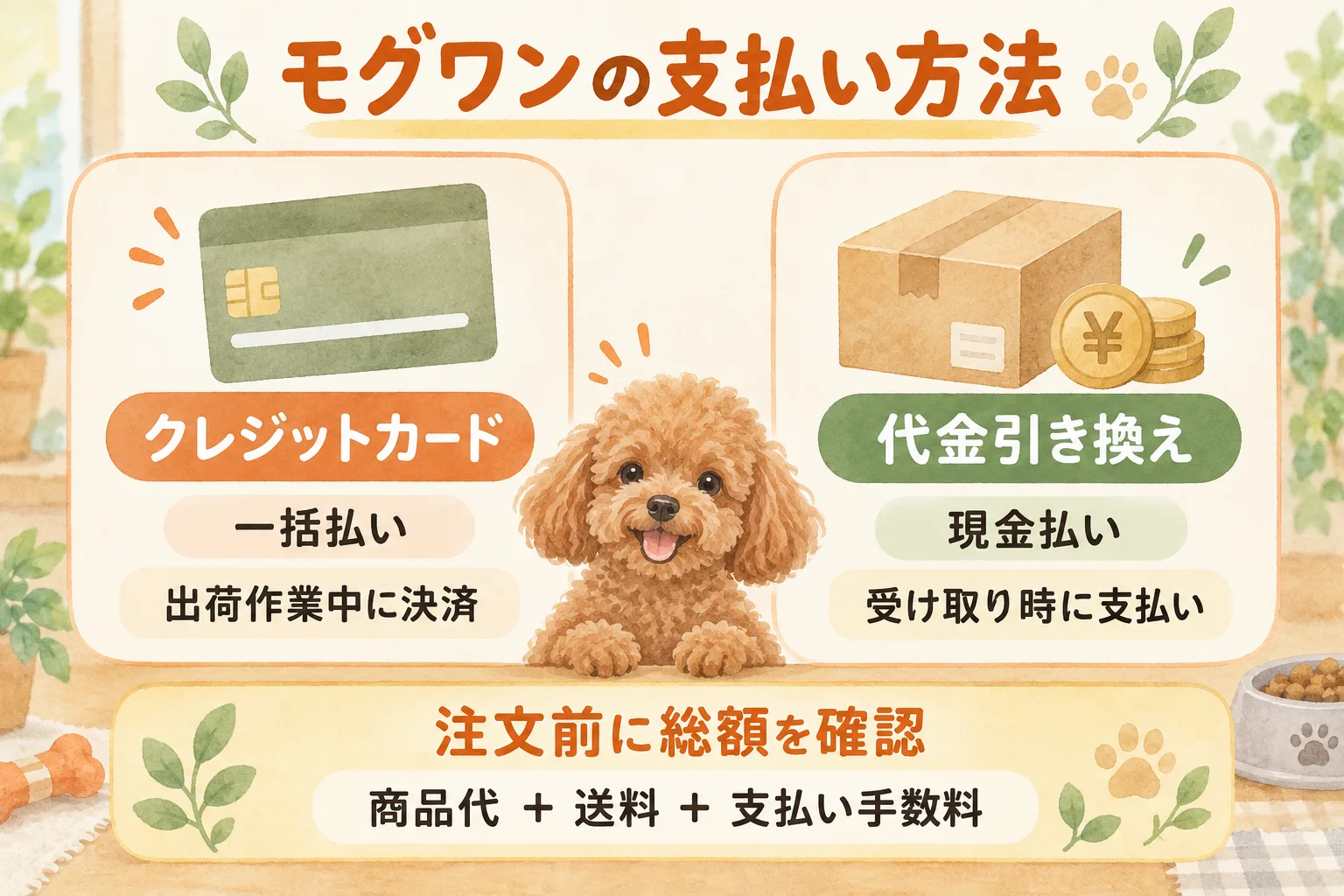 モグワン公式通販のカード払いと現金代引きを整理した図解
