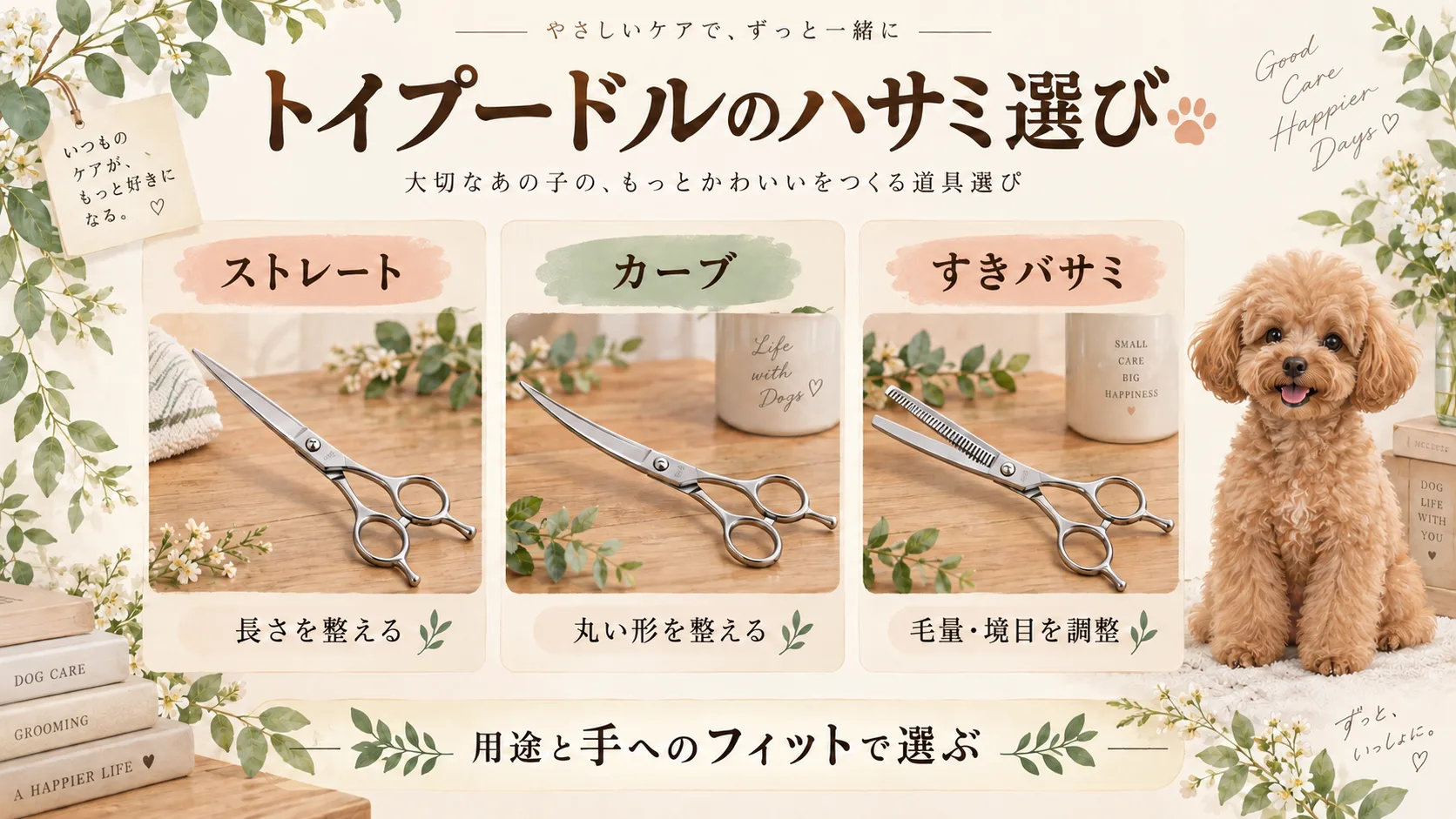 ストレート・カーブ・すきバサミの役割の違いを整理した図解